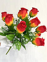 Искусственные розы . Букет искусственных роз с капельками росы ( розовая , 44 см , 12 бутонов )