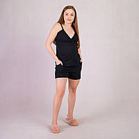 Пижама с топом женская для беременных хлопок на лето черный 46-54
