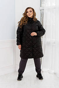 Довга жіноча куртка з плащової тканини чорна ЮР/-2430
