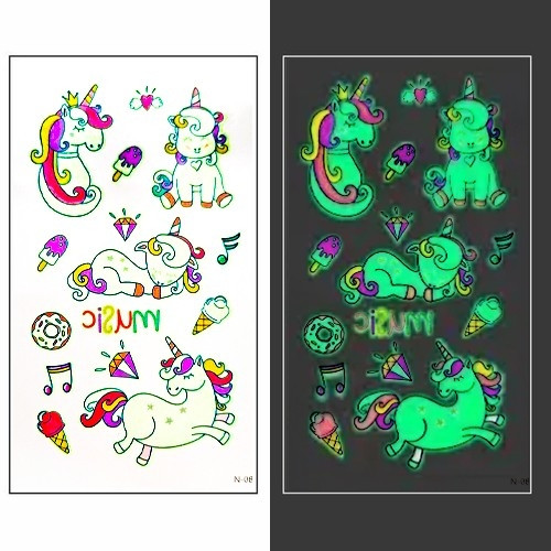 Стикер-тату Поні й Єдинороги, що світяться Флеш тату, своєчасне татуювання 7х12см, фото 1
