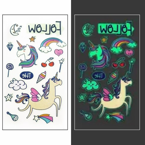 Стикер-тату Поні й Єдинороги, що світяться Флеш тату, своєчасне татуювання 7х12см, фото 1
