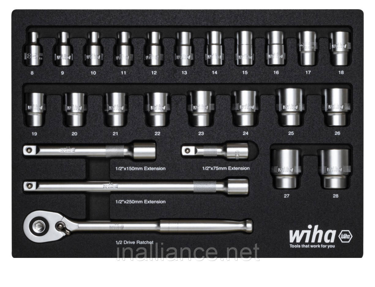 Набір ключів з тріскачкою 1/2" 25 предметів Wiha 44740