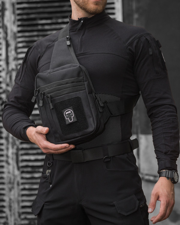 Тактичний месенджер Holster з кобурою чорний, чоловіча сумка тактична чорна, фото 1