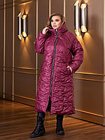 Жіноче стьобане пальто 53/5/002 куртка довга зима з капюшоном (50-52, 54-56,  58-60, 62-64  розміри )