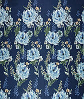 Ткань сатин крупные голубые цветы синий maсosateen 228 см для постельного белья