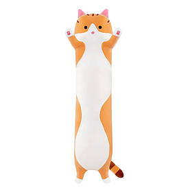 М'яка іграшка-подушка обіймашка на блискавці Кіт Батон 70 см Рудий Плюшевий довгий Кіт для сну та анти стрес