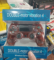 Джойстик DOUBLE-motor vibration 4 Красный прозрачный,беспроводной Bluetooth,многофункциональный для PS4,qwe