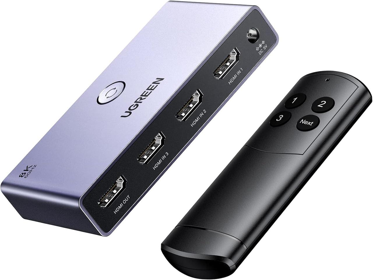 Комутатор Switch Ugreen HDMI 2.1 Switch 3 in 1 Out 8K@60Hz 4K@144Hz, 8K HDMI-перемикач Black (CM624), фото 1