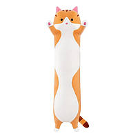 Мягкая игрушка-подушка обнимашка на молнии Кот Батон 70 см Рыжий Плюшевый длинный Кот для сна и анти стресс