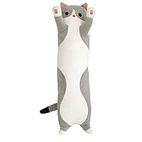Мягкая игрушка-подушка обнимашка на молнии Кот Батон 70 см Серый Плюшевый длинный Кот для сна и анти стресс