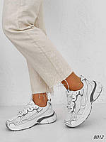 Стильные легкие женские кроссовки белого цвета с серыми вставками из экозамши 41