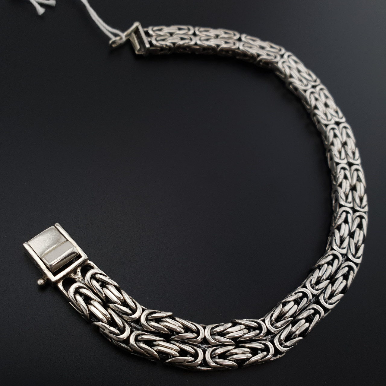 Чоловічий срібний браслет подвійний лисячий хвіст Фокс. Браслет на руку широкий замок коробка 20 см, фото 1