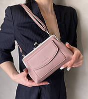Сумкс клатч через плечо эко кожа молодежная небольшая сумочка розовая