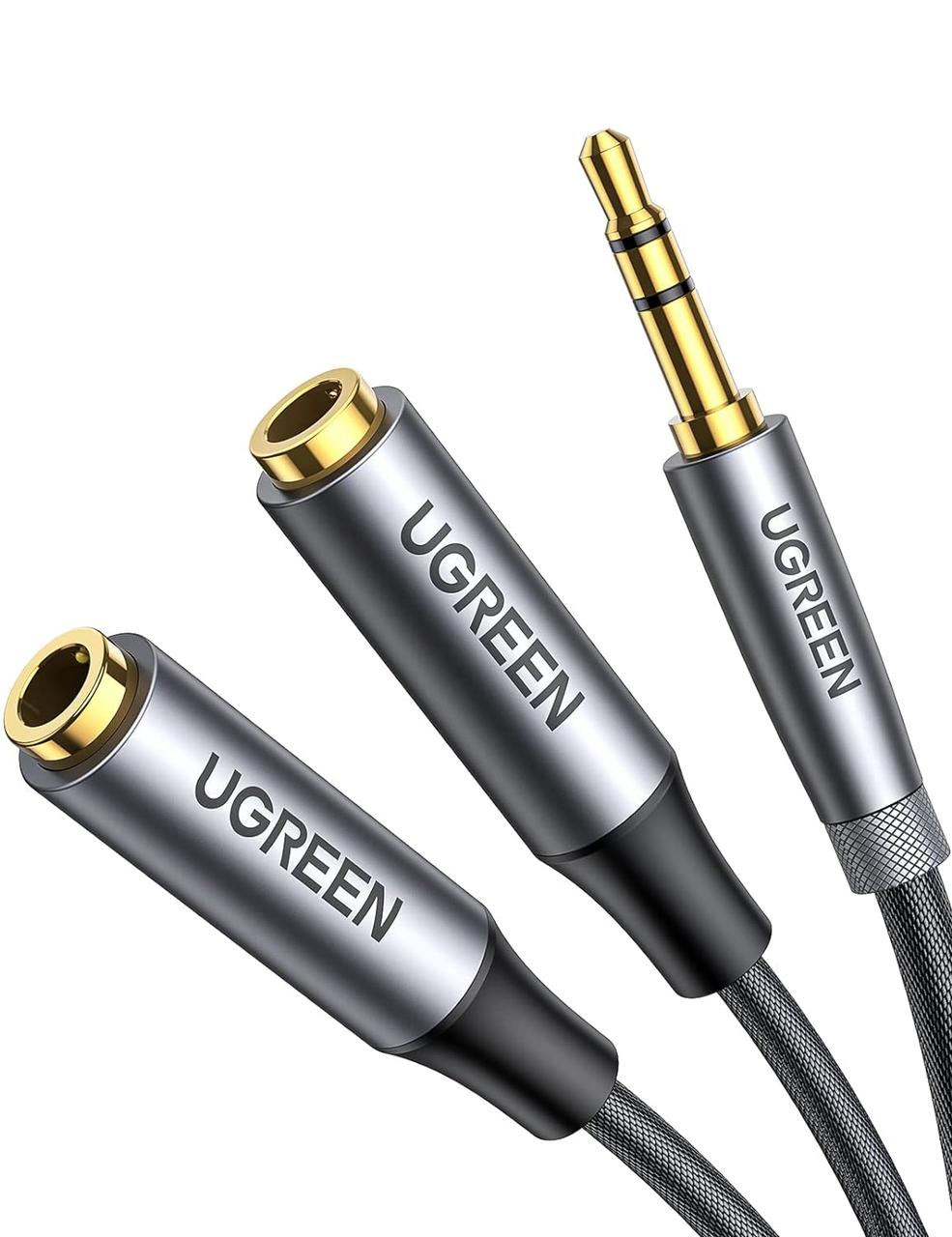 Сплітер UGREEN перехідник-розгалужувач 3.5 mm AM to 3.5 mm 2 AF з нейлоновим обплетенням 0.2 м Black (AV191)