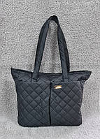 Стильная стеганая женская сумка плащевка с карманами черная