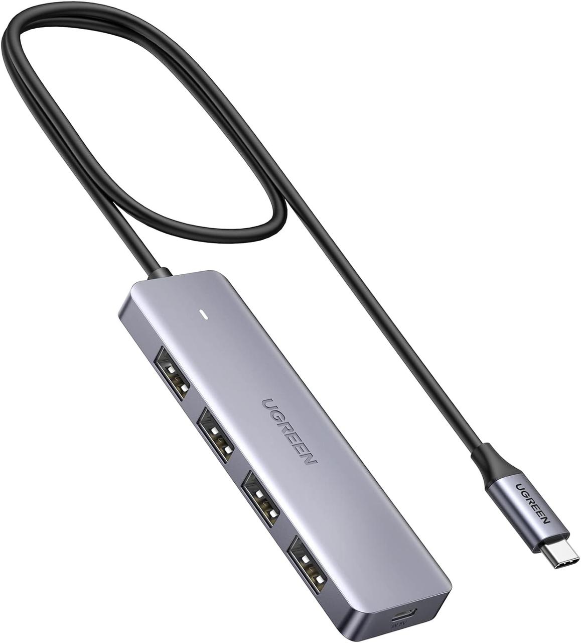 USB-хаб Ugreen USB Type-C to USB 3.0 hub портативний тонкий 4-портовий концентратор 60 СМ Black (CM219)