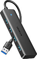 USB-хаб Ugreen USB Type-C to USB 3.0 hub портативный тонкий 4-портовый концентратор 15СМ Black (CM219)