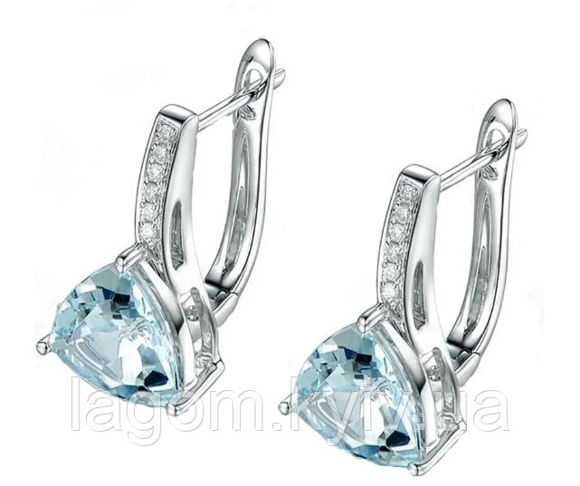 Срібні сережки Marilyne з блакитним кубічним цирконієм 925 проба срібло, фото 1