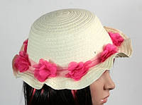Соломенная шляпа детская Флюе 26 см бело-розовая Вівек