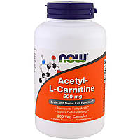 Ацетил карнитин Acetyl-L Carnitine Now Foods 500 мг 200 вегетарианских капсул