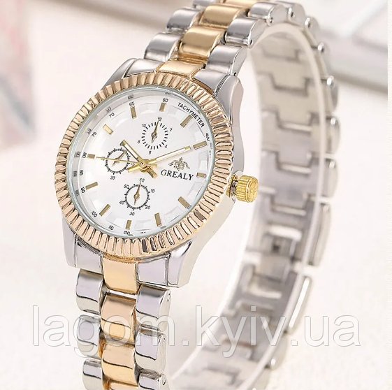 Жіночий наручний кварцовий годинник у стилі Rolex золото-срібло Quartz Grealy