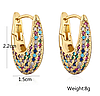 Золотисті сережки-хупи Boho кульчики-кільця з різнокольоровими камінцями, фото 2