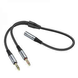 Кабель Audio Splitter  Hoco UPA21 2-in-1 3.5 female to 2 male Колір Сiрий 6931474766816