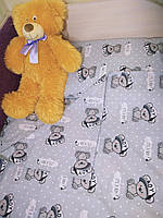 Комплект постіль в ліжечко колиску люльку ведмедик в кепці сірий 3 предмета