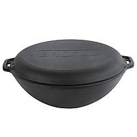 Сковорода Вок (Wok) чугунная с чугунной крышкой-сковородой Brizoll (Бризол) 8 л, 36 см (W36-2)