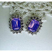 Фиолетовый камень в стразах (цвет камня светлее), 22х18 мм