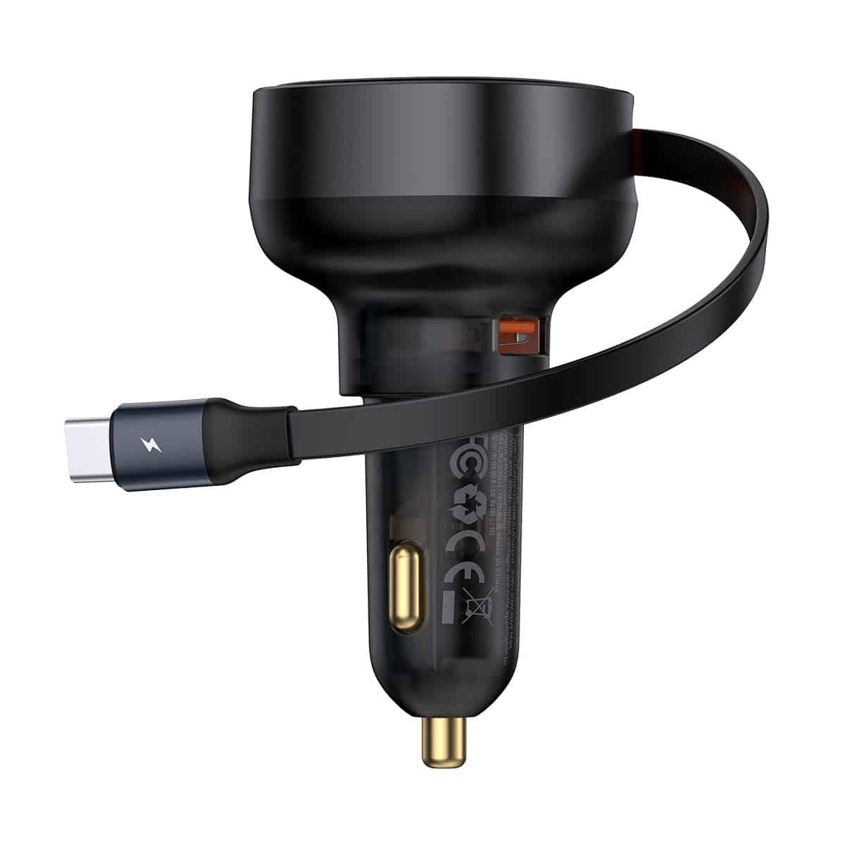 Автомобільний зарядний пристрій Baseus Enjoyment Pro U+Retractable Type-C Cable 60 W Black (CCTXP-UC)