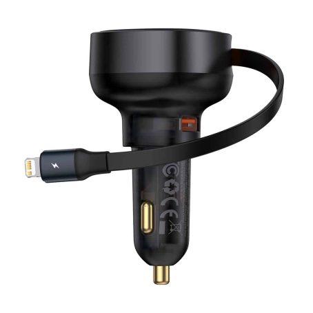 Автомобільний зарядний пристрій Baseus Enjoyment Pro U+Retractable iPhone Cable 55 W Black (CCTXP-UL)
