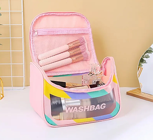 Жіноча водонепроникна барвиста сумка-косметичка WASHBAG рожевий кейс для косметики, дорожня сумочка