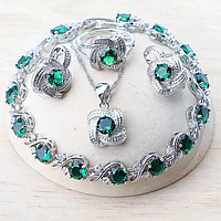Комплект ювелирных изделий Aphrodite изумрудным цирконием, серебро 925 пробы серьги, подвеска, кольцо, браслет