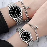 Парные наручные кварцевые женские и мужские металлические часы + браслеты Geneva Quartz