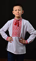 Вышиванка детская из хлопка для мальчика с красной вышивкой. Украинская вышиванка с длинным рукавом 146