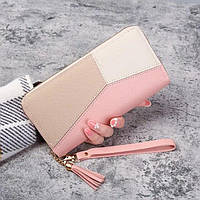Женский большой длинный кошелёк клатч портмоне для карточек из эко-кожи розовый