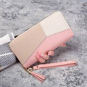 Жіночий великий довгий гаманець клатч портмоне для карток з еко-шкіри рожевий