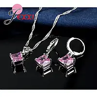 Жіночий комплект ювелірних виробів з рожевим кубічним цирконієм Jexxi срібло 925 проби сережки та підвіска