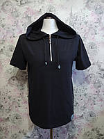 Рубашка футболка мужская трикотажная черный с капюшоном 44