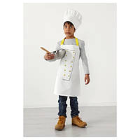 Детский кухонный фартук и колпак шеф повара IKEA TOPPKLOCKA 100% полиэстер бело-жёлтый ИКЕА ТОППКЛОККА