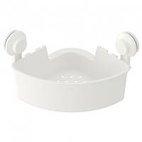 Полиця для ванної кутова IKEA TISKEN пластикова біла з вакуумними присосками, стелаж у ванну ТІСКЕН ІКЕА