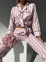 Жіночі брендові піжами Вікторія Сікрет Victoria's Secret сорочка та штани тканина сатин (схожа на шовк) С, розово-белый