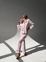 Жіночі брендові піжами Вікторія Сікрет Victoria's Secret сорочка та штани тканина сатин (схожа на шовк) Л, розово-белый