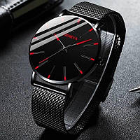 Наручные часы Geneva Fashion Red сетчатый ремешок минималистичные кварцевые часики мужские/женские (унисекс)