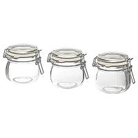 Набор стеклянных банок для мёда 3 шт IKEA KORKEN ёмкости для джема, варенья 13 сл ИКЕА КОРКЕН