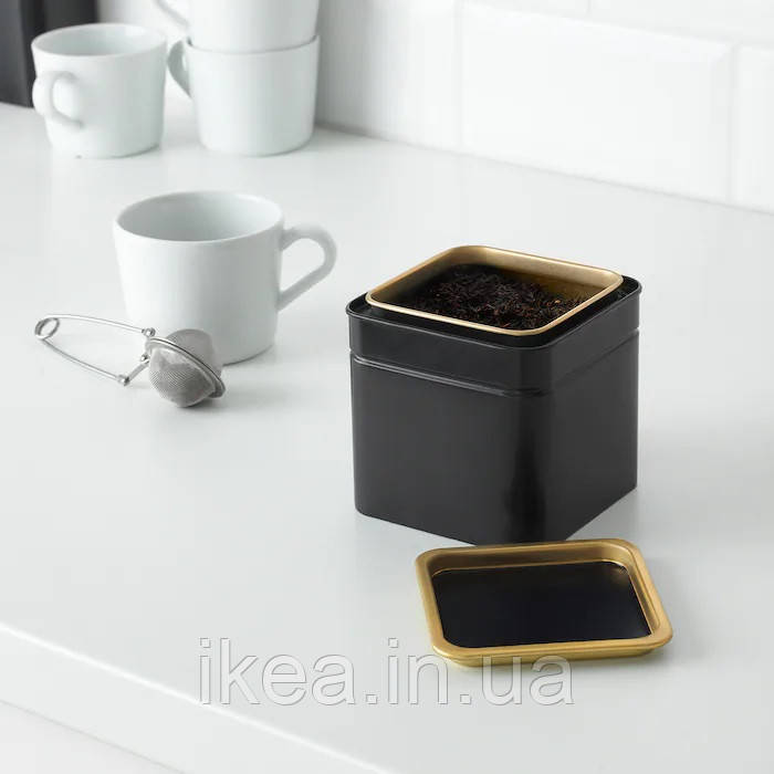 Жестяная квадратная банка для кофе / чая IKEA BLOMNING 10x10x10 см стальная чёрная коробка ИКЕА БЛОМНІНГ - фото 3 - id-p2103886023
