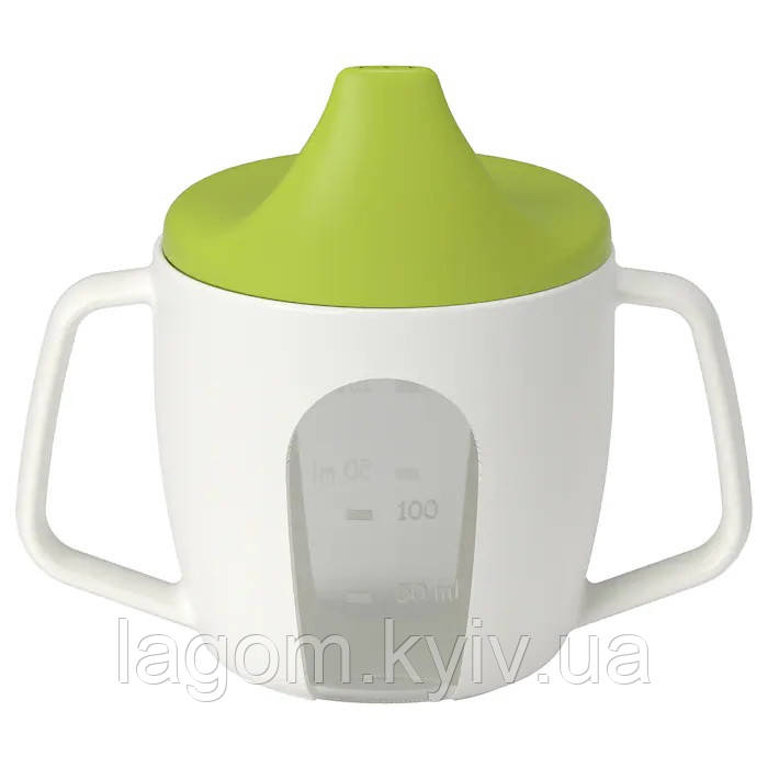 Дитячий набір пластмасового посуду IKEA BÖRJA біло-зелена посуд для малюків ІКЕА БОРЬЯ