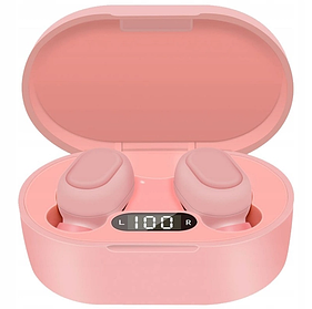 Бездротові вакуумні Bluetooth 5.0 навушники рожеві із зарядною станцією, мінігарнітура TWS E7S
