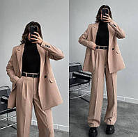 Женский классический костюм удлиненный пиджак + брюки костюмка